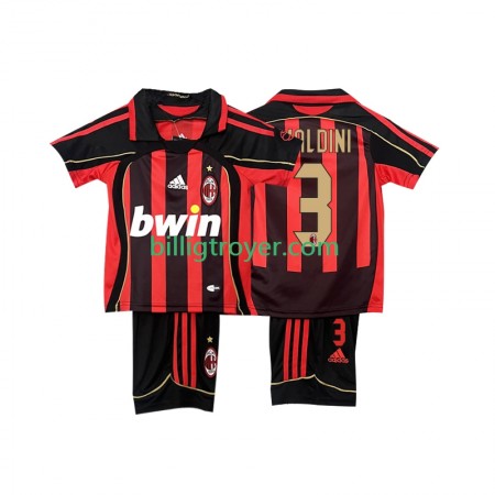 Billige Fotballdrakter AC Milan MALDINI 3 2006 2007 Barn Retro Hjemmedraktsett Kortermet